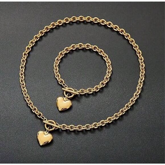 Gold Heart Bracelet Necklace Set - Picture 2 of 3